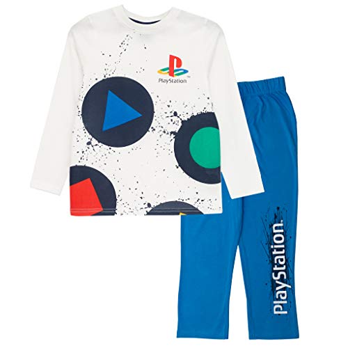 Playstation Tasten Jungen Lange Pyjamas Set Weiß Blau 128 | PS4 PS5 Gamer Geschenke, Schule Jungen PJs, Kinderkleidung, Kindergeburtstags-Geschenk-Idee von Popgear