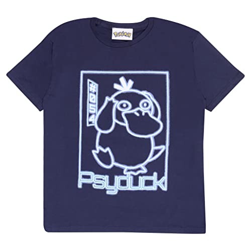 Pokemon Neon Psyduck T Shirt, Kinder, 104-170, Marine, Offizielle Handelsware von Popgear
