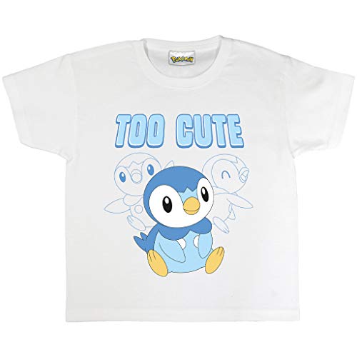 Pokemon Piplup Too Cute T Shirt, Kinder, 104-170, Weiß, Offizielle Handelsware von Popgear