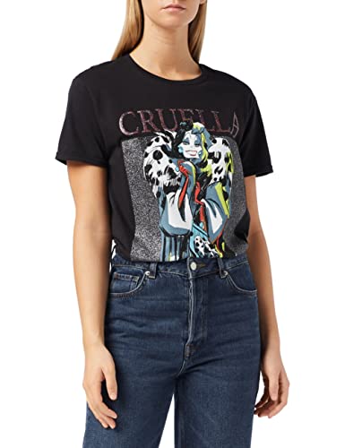 Disney Villains Cruella De Vil Damen-Boyfriend Fit T-Shirt Schwarz M | S-XXL, loser Baggy Maxi-Rundhalsausschnitt Grafik-Top, Geburtstags-Geschenk-Idee für Damen, für Haus oder Gym von Popgear