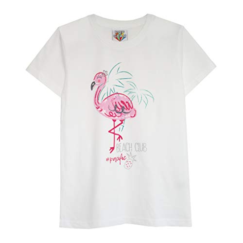 Popgear Flamingo Beach Club T Shirt, Mädchen, 104-164, Weiß, Offizielle Handelsware von Popgear