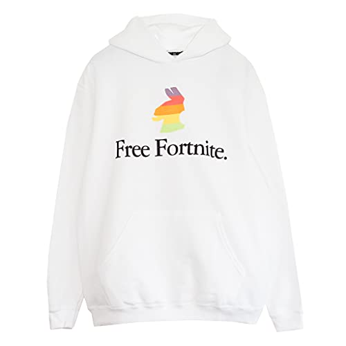 Popgear Free Fortnite Regenbogen-Lama Kapuzenpullover, Adultes, S-XXL, Weiß, Offizielle Handelsware von Popgear