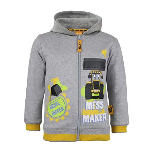 Popgear JCB Mess-Maschine Junge Zippped Hoodie Heather Grey 116 | Ages 1-6, Kinderkleidung, Kinder Kapuzen-Sweatshirt Oben, von Kleinkind-Größen, Geburtstag Geschenk-Idee von Popgear