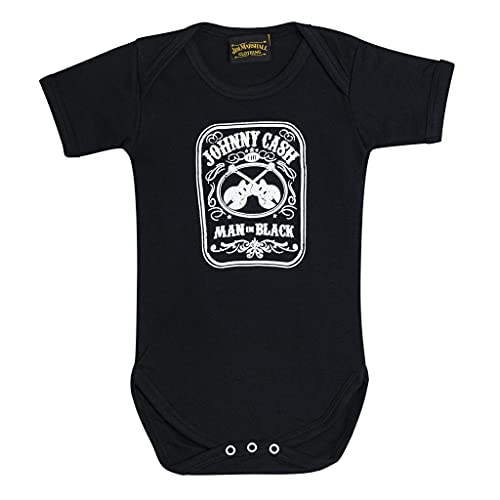 Popgear Johnny Cash Man In Black Label Baby-Spielanzug Schwarz 92 | Band Merch, Countrymusik-Geschenk-Idee von Popgear