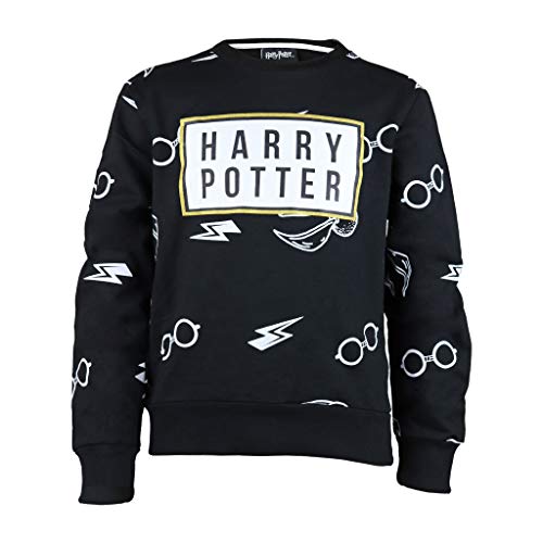 Harry Potter Icons Junge Crewneck Sweatshirt Schwarz 128 | Alter 5-13, Kinderkleidung, Kinder Pullover, Langarm-Top, Tweens zu Teens Größen, Geburtstag Geschenk-Idee von Popgear