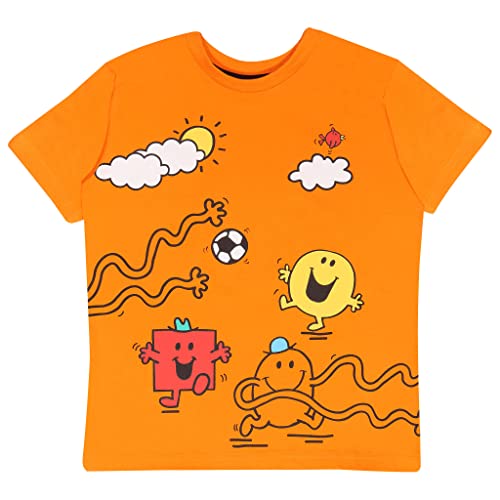 Popgear Jungen Mr Men & Little Miss Mr Happy Mr Strong Mr Tickle Football Boys T-shirt Orange T Shirt, Orange, 98 EU von Popgear