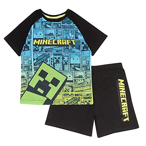 Minecraft Creeper Comic Kurzer Pyjama, Kinder, 116-176, Mehrfarbig, Offizielle Handelsware von Popgear