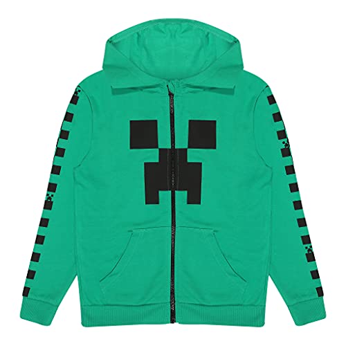 Popgear Minecraft Creeper Checkerboard Stripe Reißverschluss, Kinder, 116-170, Grün, Offizielle Handelsware von Popgear