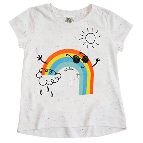 Popgear Regenbogen Catcher Glitter Print T Shirt Mit Tiefem Saum, Mädchen, 104-152, Sahne, Offizielle Handelsware von Popgear