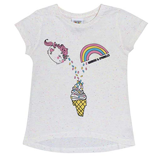 Popgear Unicorn Rainbow and Sprinkles T Shirt Mit Tiefem Saum, Mädchen, 104-134, Cream, Offizielle Handelsware von Popgear