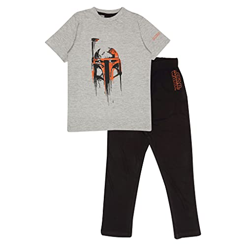 Star Wars Boba Mandalorian Jungen Lange Pyjamas Set Schwarz/Weiß Heather Grey 104 | Alter 3-13, 1980 Classic Movie Kinder Nachtwäsche, Geburtstag Geschenk-Idee für Jungen von Popgear