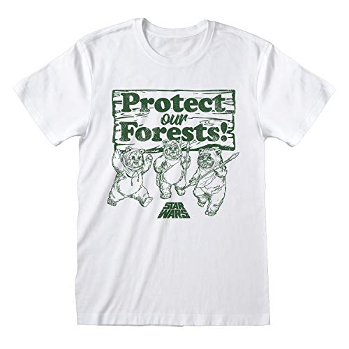 Star Wars Ewoks Protect Our Forests Freund Fit T Shirt, Damen, S-5XL, Weiß, Offizielle Handelsware von Popgear