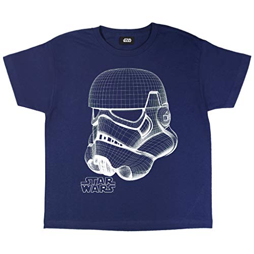 Star Wars Stormtrooper White Wire Frame Helmet T Shirt, Kinder, 116-182, Marine, Offizielle Handelsware von Popgear