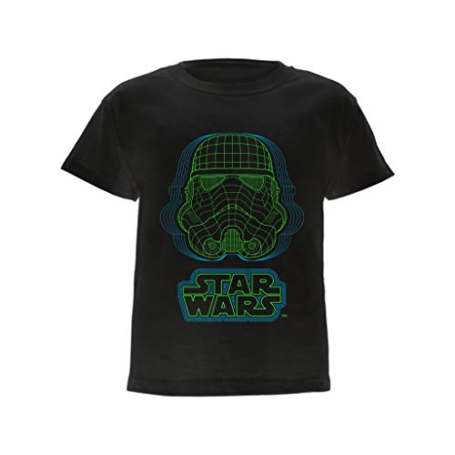 Star Wars Stormtrooper Wireframe Helm. T Shirt, Kinder, 110-170, Schwarz, Offizielle Handelsware von Popgear