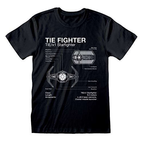 Star Wars TIE Fighter Diagram Freund Fit T Shirt, Damen, S-5XL, Schwarz, Offizielle Handelsware von Popgear