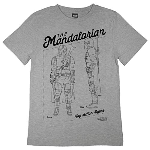 Star Wars The Mandalorian Action Figure T Shirt, Kinder, 116-182, Heather Grey, Offizielle Handelsware von Popgear