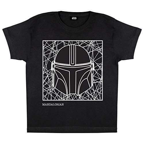 Star Wars The Mandalorian Helmet Line Drawing T Shirt, Kinder, 116-182, Schwarz, Offizielle Handelsware von Popgear