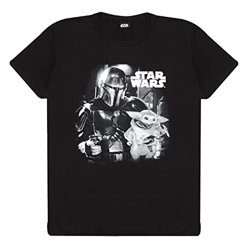 Star Wars The Mandalorian Mando and The Child Photo T Shirt, Adultes, S-5XL, Schwarz, Offizielle Handelsware von Popgear