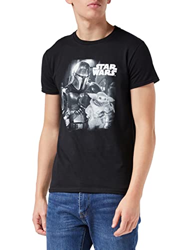 Star Wars The Mandalorian Mando and The Child Photo T Shirt, Adultes, S-5XL, Schwarz, Offizielle Handelsware von Popgear