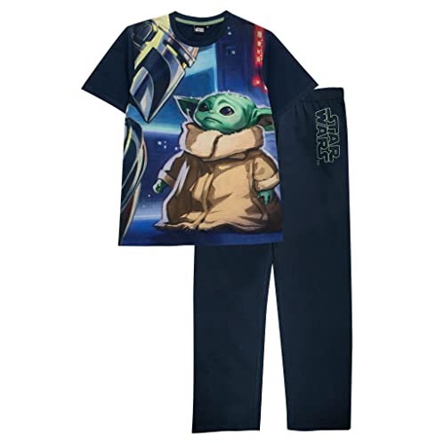 Star Wars The Mandalorian Mando und das Kind Langer Pyjama, Adultes, S-4XL, Blau, Offizielle Handelsware von Popgear