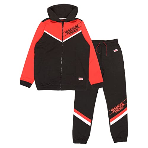 Stranger Things Text Logo Reißverschluss Hoodie & Jogging Bottoms Set, Kinder, 164-182, Rot Schwarz, Offizielle Handelsware von Popgear