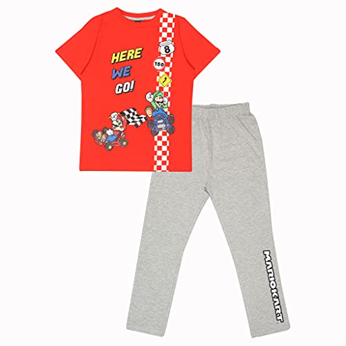 Super Mario Auf geht's Jungen Lange Pyjamas Set Rot/Heather Grey 140 | Schule Jungen PJs, Kinderkleidung, Kindergeburtstags-Geschenk-Idee von Popgear