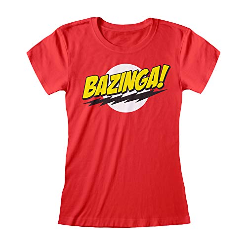The Big Bang Theory Bazinga T Shirt ausgestattet, Damen, S-2XL, Rot, Offizielle Handelsware von Popgear