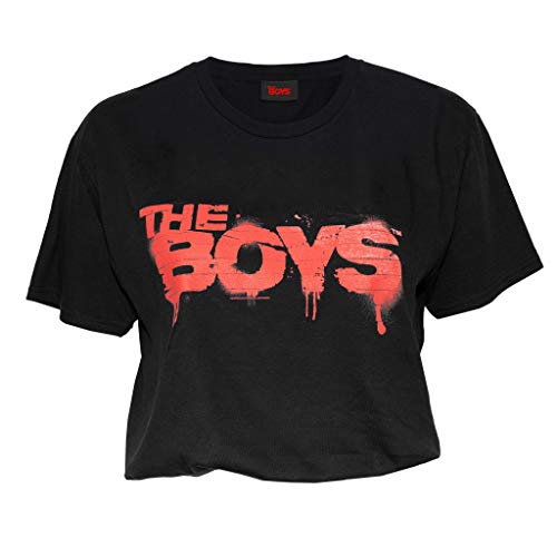 The Boys Text Logo Red Kruppiertes T Shirt, Damen, S-5XL, Schwarz, Offizielle Handelsware von Popgear