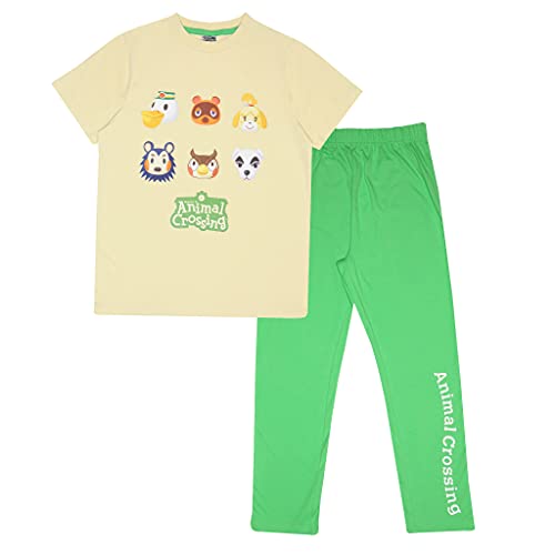 Tierkreuzung Figuren Gesichter Mädchen Lange Pyjamas Set Creme / Grün 6-7 Jahre | Gamer-Geschenke, Gaming-Nachtwäsche, Geschenkidee für Mädchen von Popgear