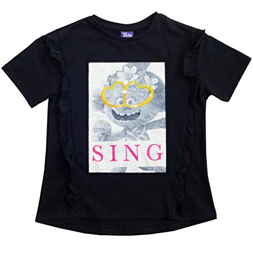 Trolls Poppy Sing T Shirt, Mädchen, 110-176, Schwarz, Offizielle Handelsware von Popgear