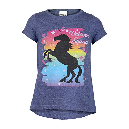 Unicorn Squad Rainbow T Shirt, Mädchen, 104-134, Navy Heather, Offizielle Handelsware von Popgear