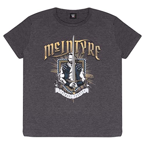 WWE Drew McIntyre Claymore Country Crest T Shirt, Kinder, 116-170, Charcoal Heather, Offizielle Handelsware von Popgear