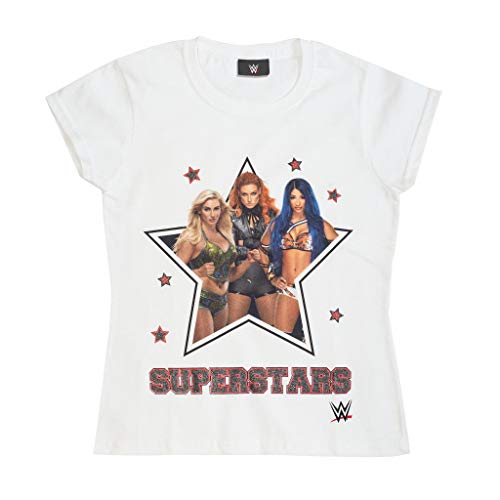 WWE Sasha Banks, Becky Lynch, Charlotte Flair T Shirt, Mädchen, 116-182, Weiß, Offizielle Handelsware von Popgear