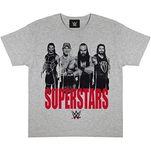 WWE Superstars T Shirt, Kinder, 116-182, Heather Grey, Offizielle Handelsware von Popgear