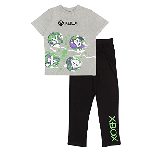 X-Box Controller Buttons Jungen Lange Pyjamas Set Schwarz/Weiß Heather Grey 12-13 Jahre von Popgear