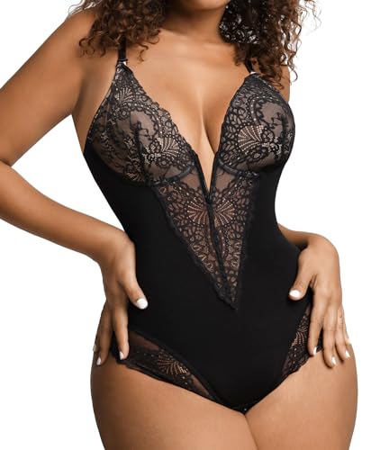 Popilush Shapewear Tanga für Damen Formende Bodys Bauchweg Tiefer V-Ausschnitt Niedriger Rücken Body Shaper Übergröße von Popilush