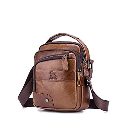 Herren Umhängetasche, Popoti Handtasche Leder Schultertasche Aktentasche Klein Tasche Tote Multifunktional Brieftasche Rucksack Messenger Crossbody Bag 18cm (Braun) von Popoti