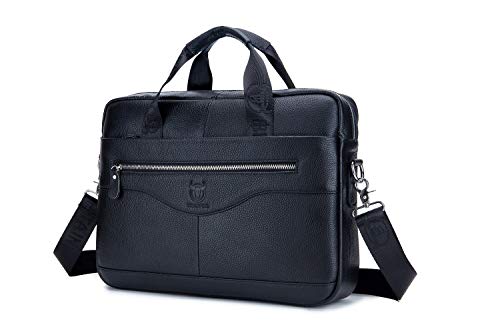 Herren Umhängetasche, Popoti Ledertasche Schultertasche Handtasche Aktentasche Wasserdicht Laptoptasche Schultasche Multifunktional Vintage Messenger Bag (Schwarz, 39X9X29CM) von Popoti