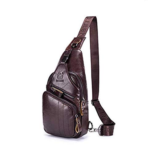 Herren Umhängetasche,Popoti Schleuder Tasche Sling Leder Schultertasche Brusttasche Handtasche Daypack Sporttaschen Brustbeutel Crossbody Bag Rucksack zum Outdoor Wandern (Coffee 1) von Popoti
