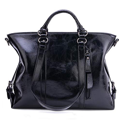 Popoti Damen Handtaschen Umhängetasche Tragetasche Taschen Leder Schultertaschen Messenger Einstellbar Neu Elegant Shopper Crossbody Bag Beuteltasche (Schwarz) von Popoti