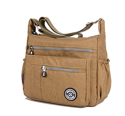 Popoti Damen Nylon Messenger, Handtasche Schultertasche Tote Geldbörse Multifunktion Umhängetasche Einfarbig Wasserdichte Crossbody Tasche für Reise Alltag (Beige) von Popoti