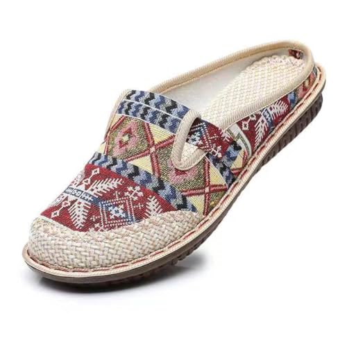 Popoti Damen Sandalen,Zehentrenner Sommer Hausschuhe Sandalen Ethnischen Stil Gestickte Frauen Stoff Linen Retro Hanfu Schuhe (Style C, Erwachsene, Damen, 36, Numerisch, EU Schuhgrößensystem, Schmal) von Popoti