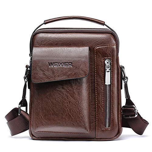 Popoti Herren Umhängetasche, Ledertasche Klein Schultertasche Handtasche Vintage Aktentasche Laptoptasche Schultasche Multifunktional Wasserdicht Messenger Bag (Dunkelbraun) von Popoti