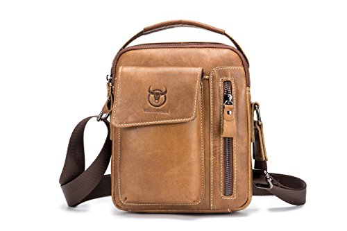 Popoti Herren Umhängetasche, Ledertasche Schultertasche, Handtasche, Aktentasche, Laptoptasche Schultasche, Multifunktional Wasserdicht Leder Vintage Messenger Bag,22cm (Braun-1) von Popoti