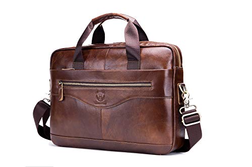 Popoti Herren Umhängetasche, Ledertasche Schultertasche Handtasche Aktentasche Wasserdicht Laptoptasche Schultasche Multifunktional Vintage Messenger Bag (Braun, 39X9X29CM) von Popoti