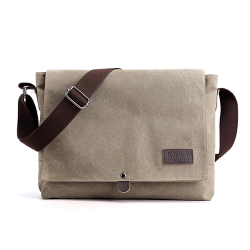 Popoti Herren Umhängetasche, Schultertasche Segeltuch Klein Tasche Handtasche Aktentasche Tote Multifunktional Rucksack Messenger Bag (Khaki, 30x11x25cm) von Popoti