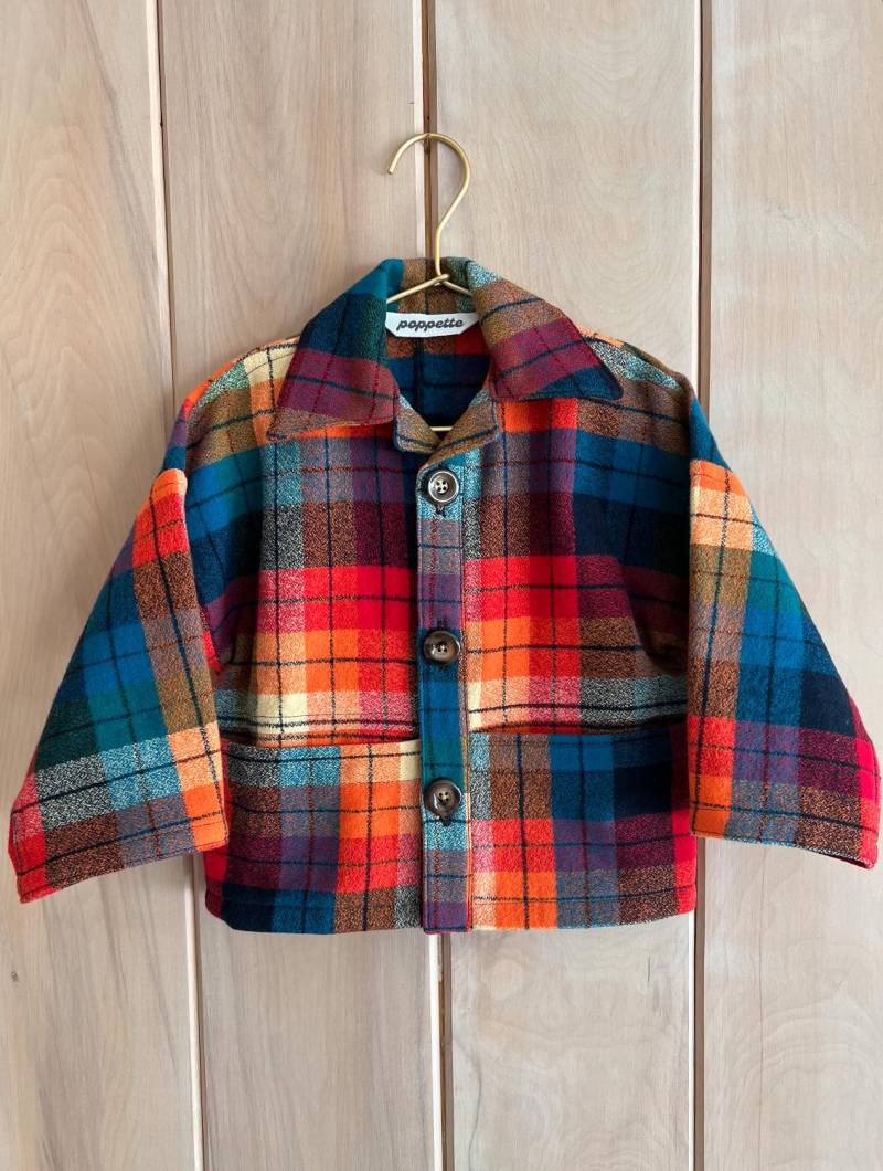 Baumwoll Flanellhemd, Hemdjacke - Regenbogen Kariert, Jungenhemd, Shacket, Baumwolljacke, Baumwollflanell, Knöpfe von PoppetteShop