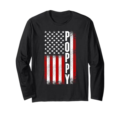 Poppy Vintage Amerikanische US-Flagge Best Poppy Ever for Dad Herren Langarmshirt von Poppy American Flag Birthday Gifts
