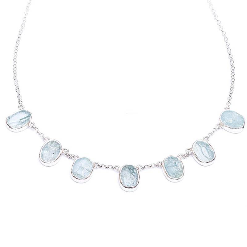 Handgefertigte Aquamarin Edelstein Halskette Gebürstetes Sterling Silber Schmuck von PoppySilverJewellery