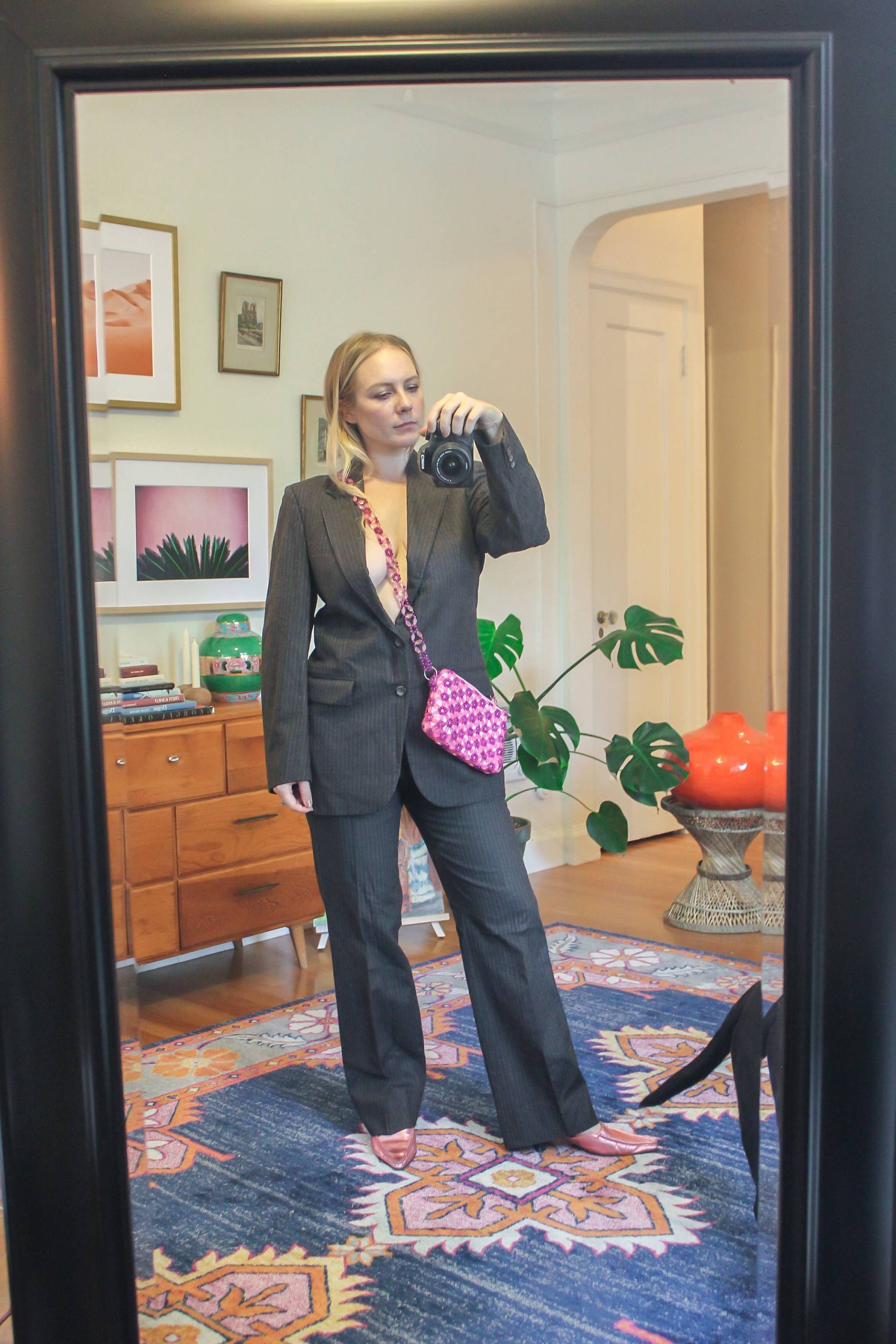 Jahrgang Braun Wolle Anzug/Vintage Power Damen Powershirt 90Er Jahre Gestreift Vintagesuit von PoppyThornVintage